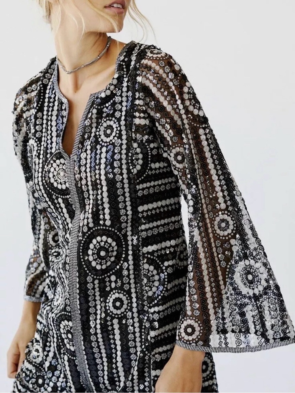 Anna Sui • Sequined slit midi kaftan dress